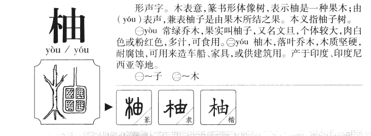柚字字源字典
