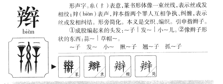 辫字字源字典